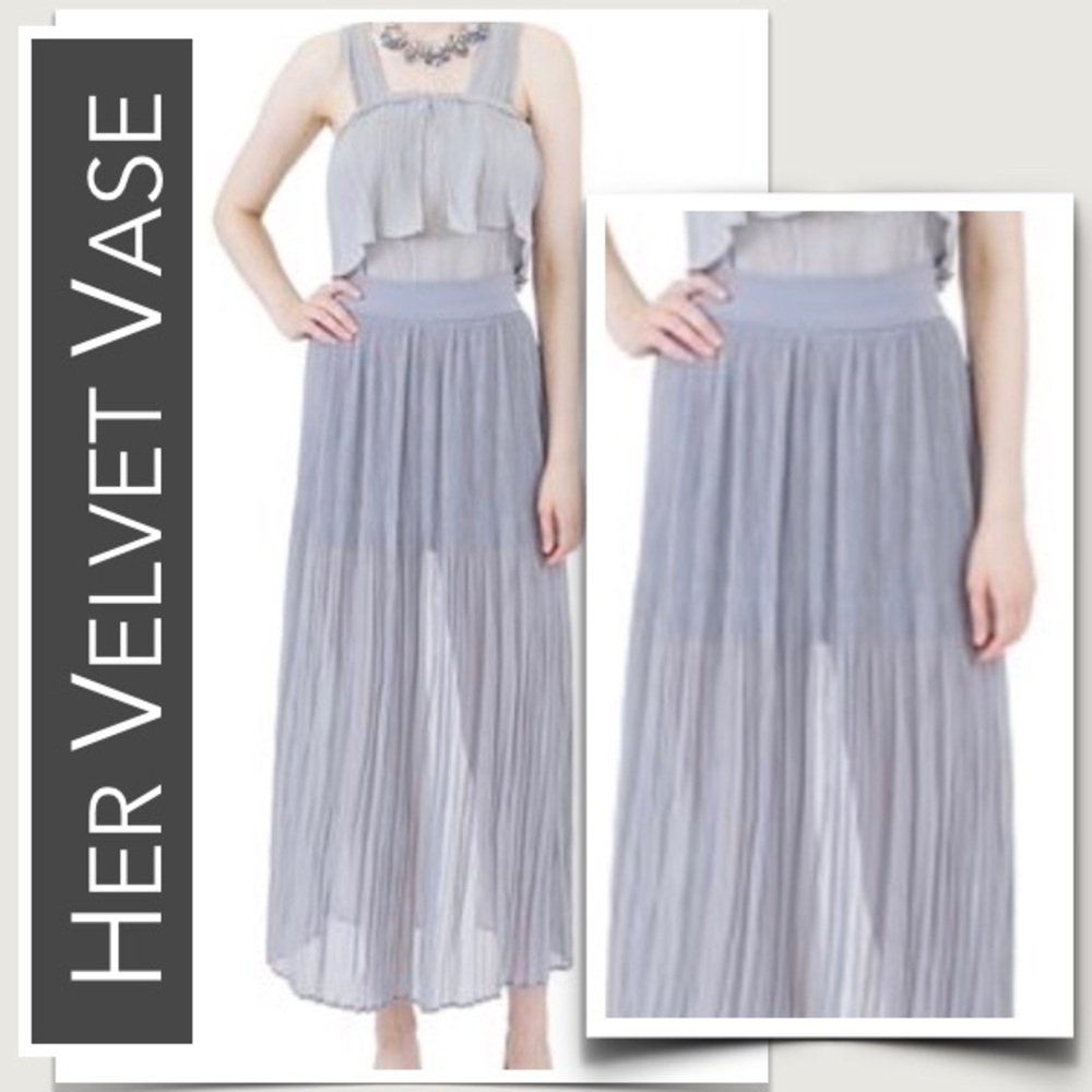 HerVelvetVase “Poetry Pleat” Gray Sheer Maxi Skirt Over Mini Skirt, NWT Small - Picture 2 of 8
